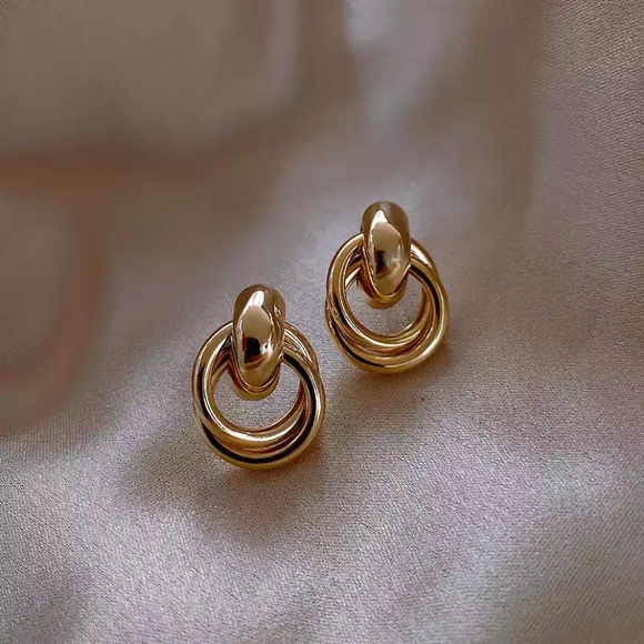 Stainless Steel Pendant Gold Double Hoop Earrings - Picture 5 of 6